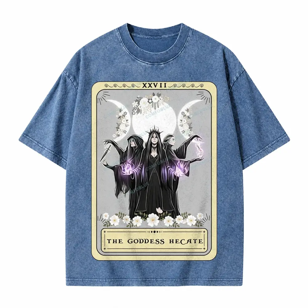 Comfoblue Hecate Goddess Triple Moon Design Tarot Card On Comfort Colors Washed T-Shirt - SLCFB260717606
