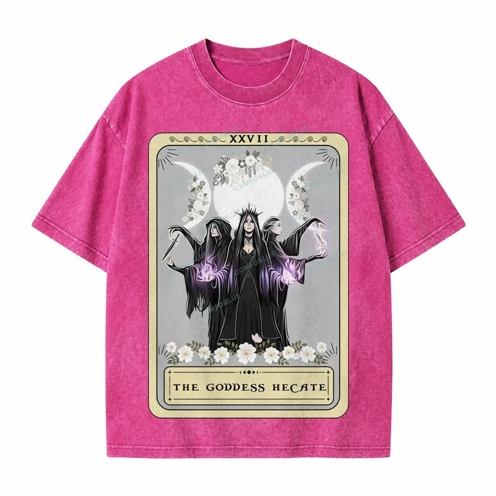Comfoblue Hecate Goddess Triple Moon Design Tarot Card On Comfort Colors Washed T-Shirt - SLCFB260717606