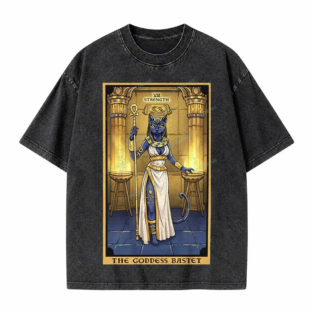 Comfoblue The Goddess Bastet Strength Tarot Card On Comfort Colors Washed T-Shirt - SLCFB260717607