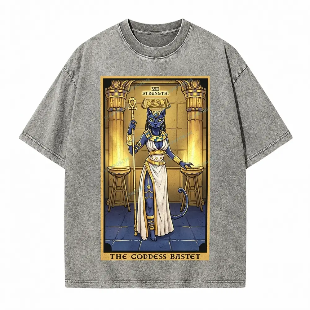 Comfoblue The Goddess Bastet Strength Tarot Card On Comfort Colors Washed T-Shirt - SLCFB260717607