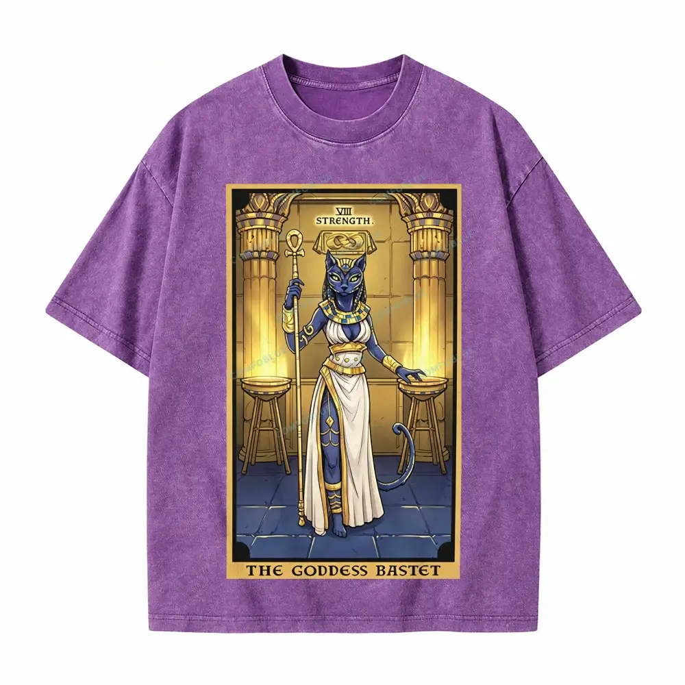 Comfoblue The Goddess Bastet Strength Tarot Card On Comfort Colors Washed T-Shirt - SLCFB260717607