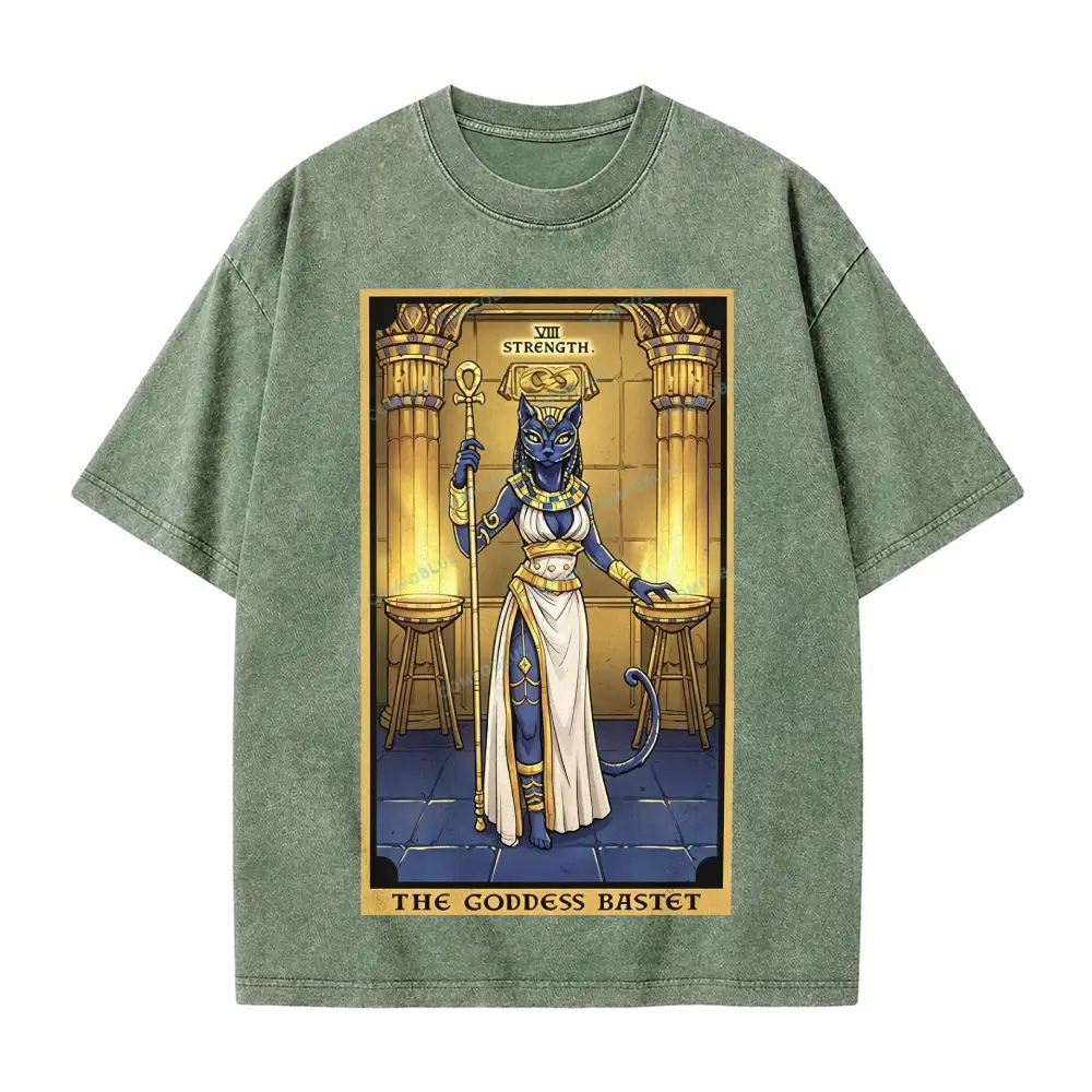 Comfoblue The Goddess Bastet Strength Tarot Card On Comfort Colors Washed T-Shirt - SLCFB260717607