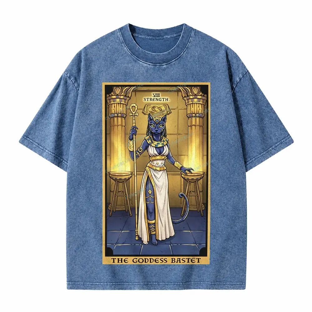 Comfoblue The Goddess Bastet Strength Tarot Card On Comfort Colors Washed T-Shirt - SLCFB260717607