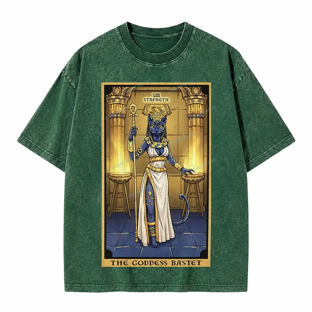 Comfoblue The Goddess Bastet Strength Tarot Card On Comfort Colors Washed T-Shirt - SLCFB260717607