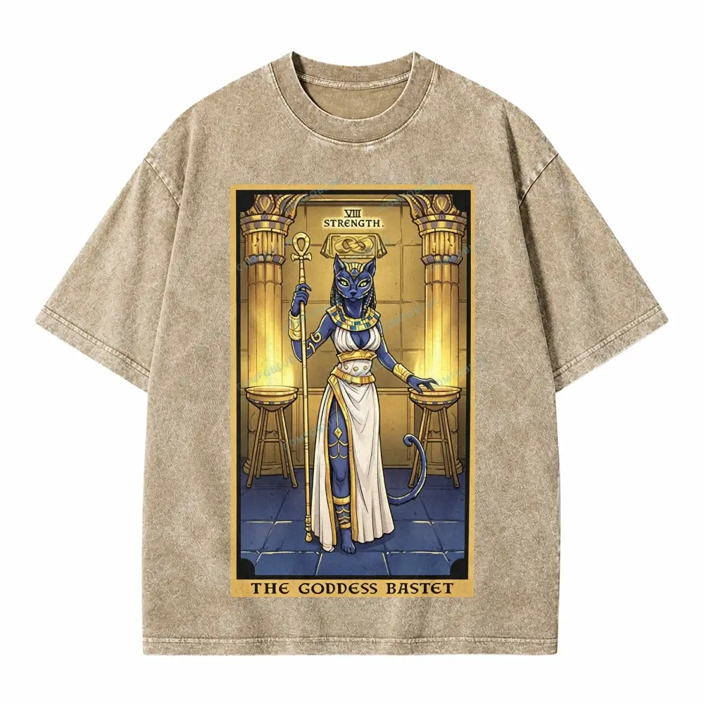 Comfoblue The Goddess Bastet Strength Tarot Card On Comfort Colors Washed T-Shirt - SLCFB260717607