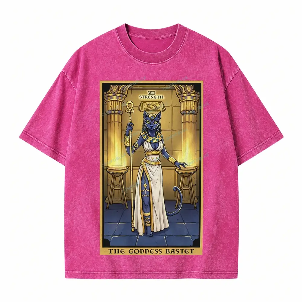 Comfoblue The Goddess Bastet Strength Tarot Card On Comfort Colors Washed T-Shirt - SLCFB260717607