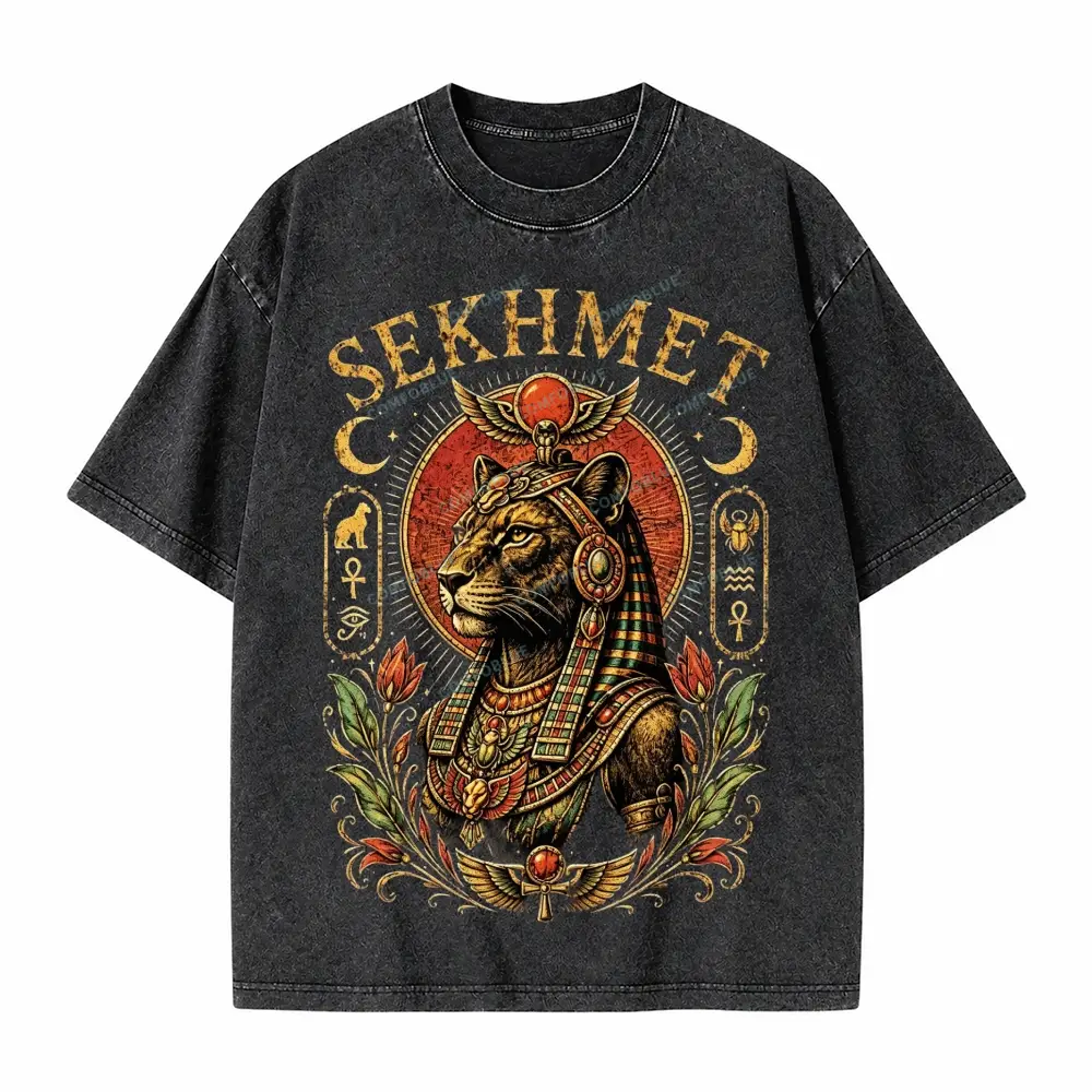 Comfoblue Egyptian Lioness Goddess Sekhmet Tarot Card On Comfort Colors Washed T-Shirt - SLCFB260717629