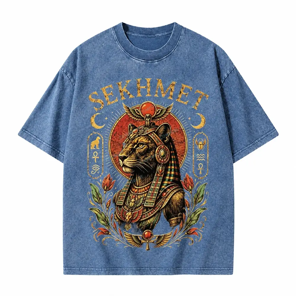 Comfoblue Egyptian Lioness Goddess Sekhmet Tarot Card On Comfort Colors Washed T-Shirt - SLCFB260717629