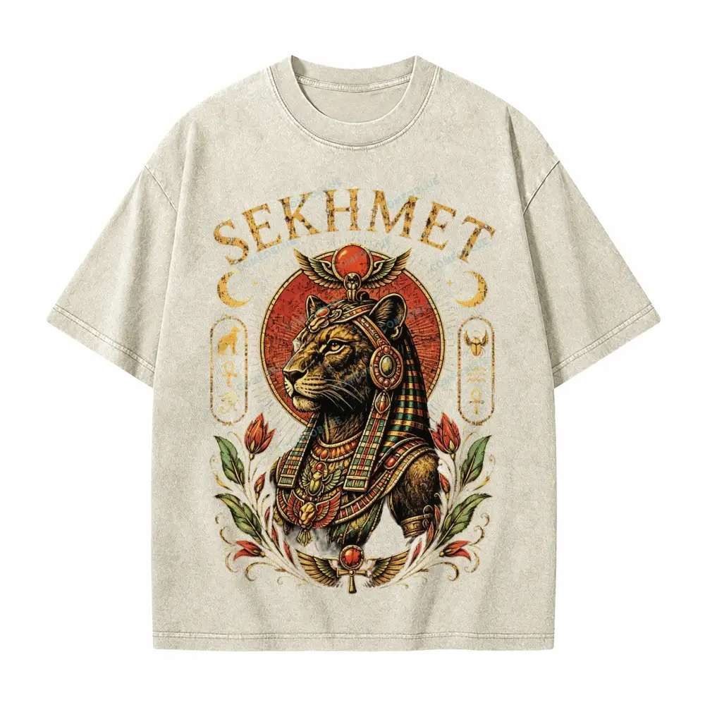 Comfoblue Egyptian Lioness Goddess Sekhmet Tarot Card On Comfort Colors Washed T-Shirt - SLCFB260717629