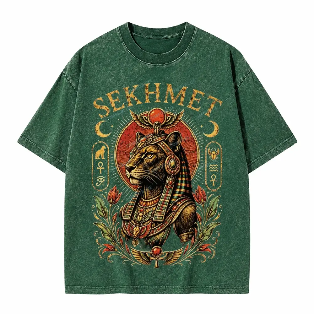 Comfoblue Egyptian Lioness Goddess Sekhmet Tarot Card On Comfort Colors Washed T-Shirt - SLCFB260717629