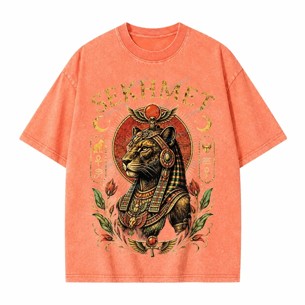 Comfoblue Egyptian Lioness Goddess Sekhmet Tarot Card On Comfort Colors Washed T-Shirt - SLCFB260717629