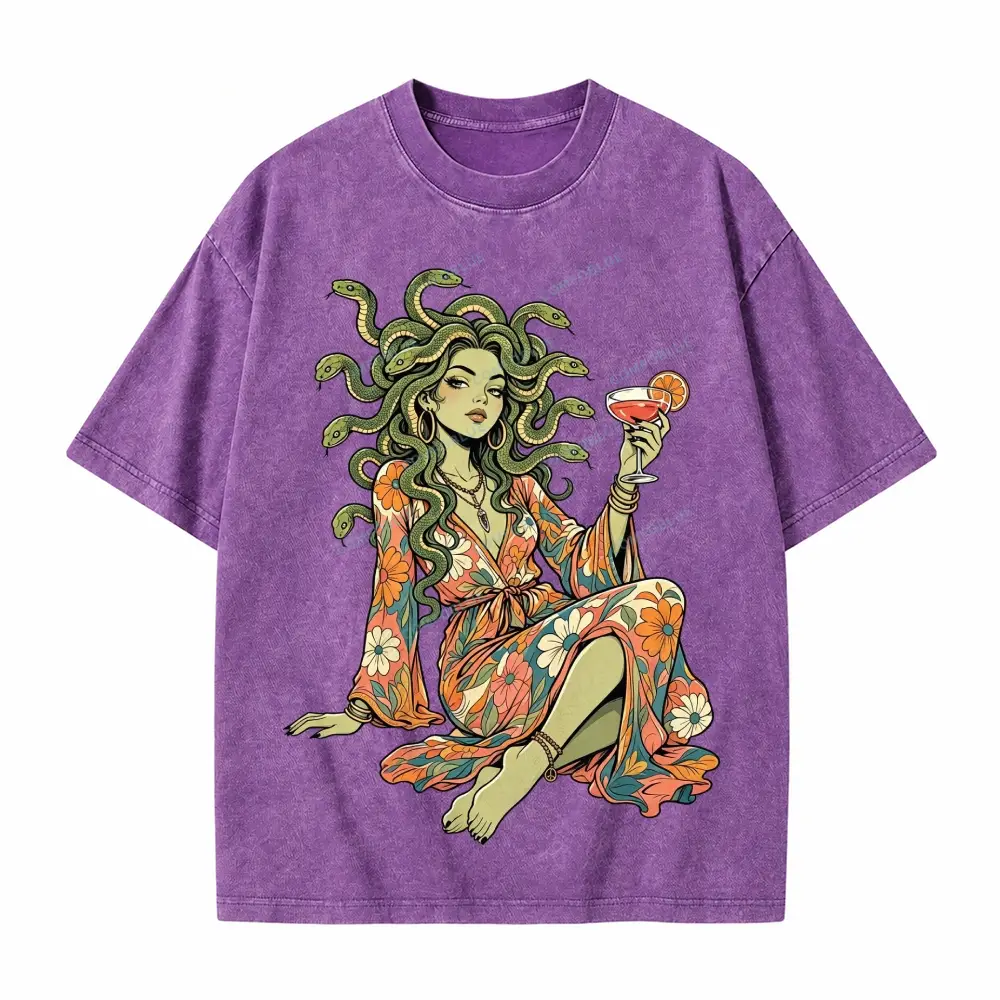 Comfoblue Hippie Medusa Floral Boho Goddess Cocktail Tarot Card On Comfort Colors Washed T-Shirt - SLCFB260717793
