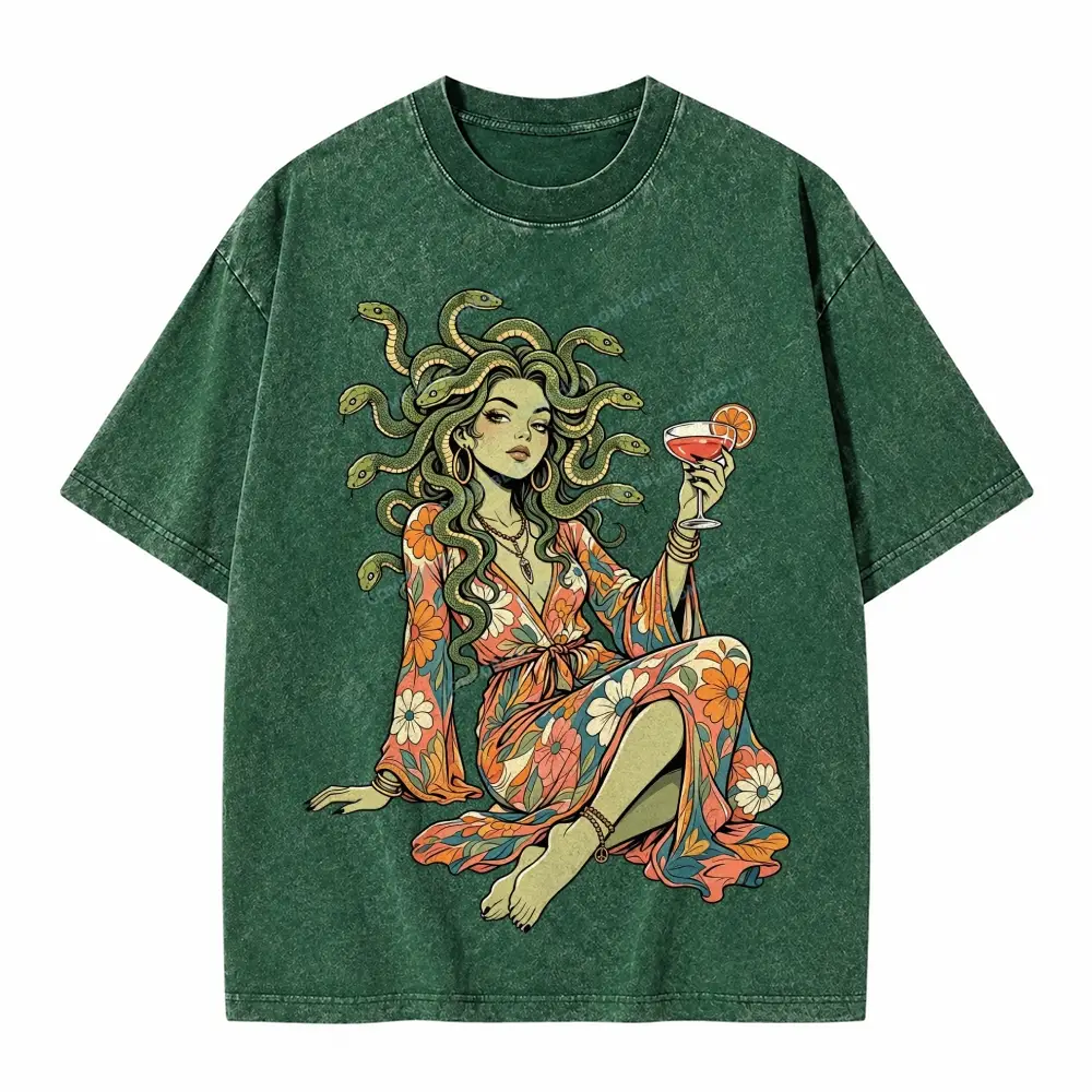 Comfoblue Hippie Medusa Floral Boho Goddess Cocktail Tarot Card On Comfort Colors Washed T-Shirt - SLCFB260717793