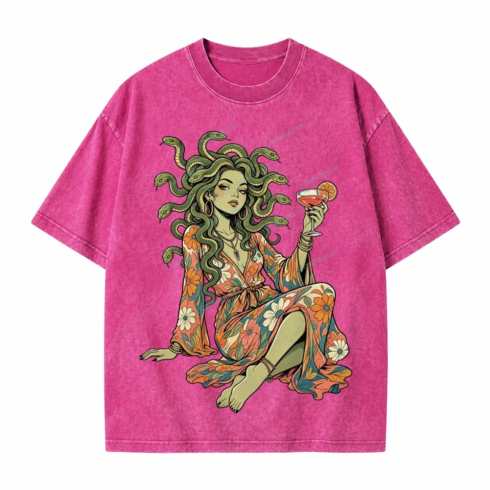 Comfoblue Hippie Medusa Floral Boho Goddess Cocktail Tarot Card On Comfort Colors Washed T-Shirt - SLCFB260717793