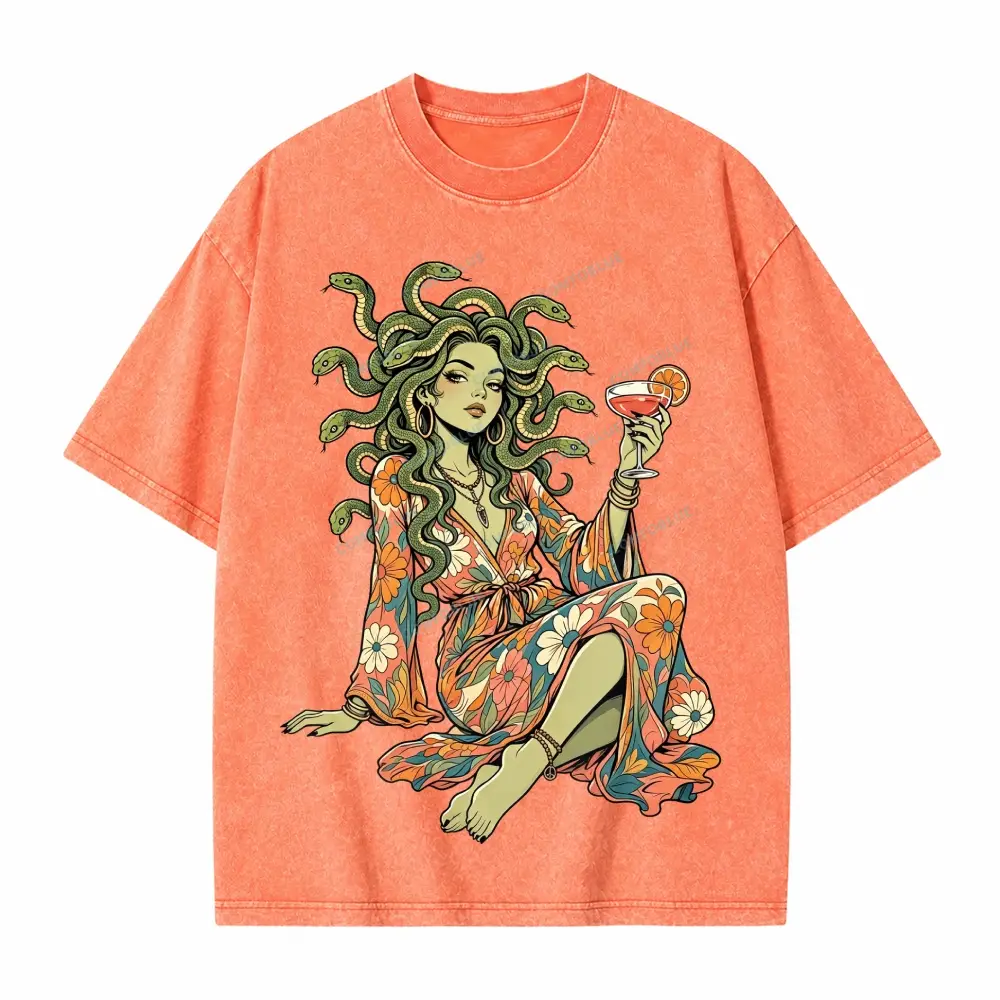 Comfoblue Hippie Medusa Floral Boho Goddess Cocktail Tarot Card On Comfort Colors Washed T-Shirt - SLCFB260717793