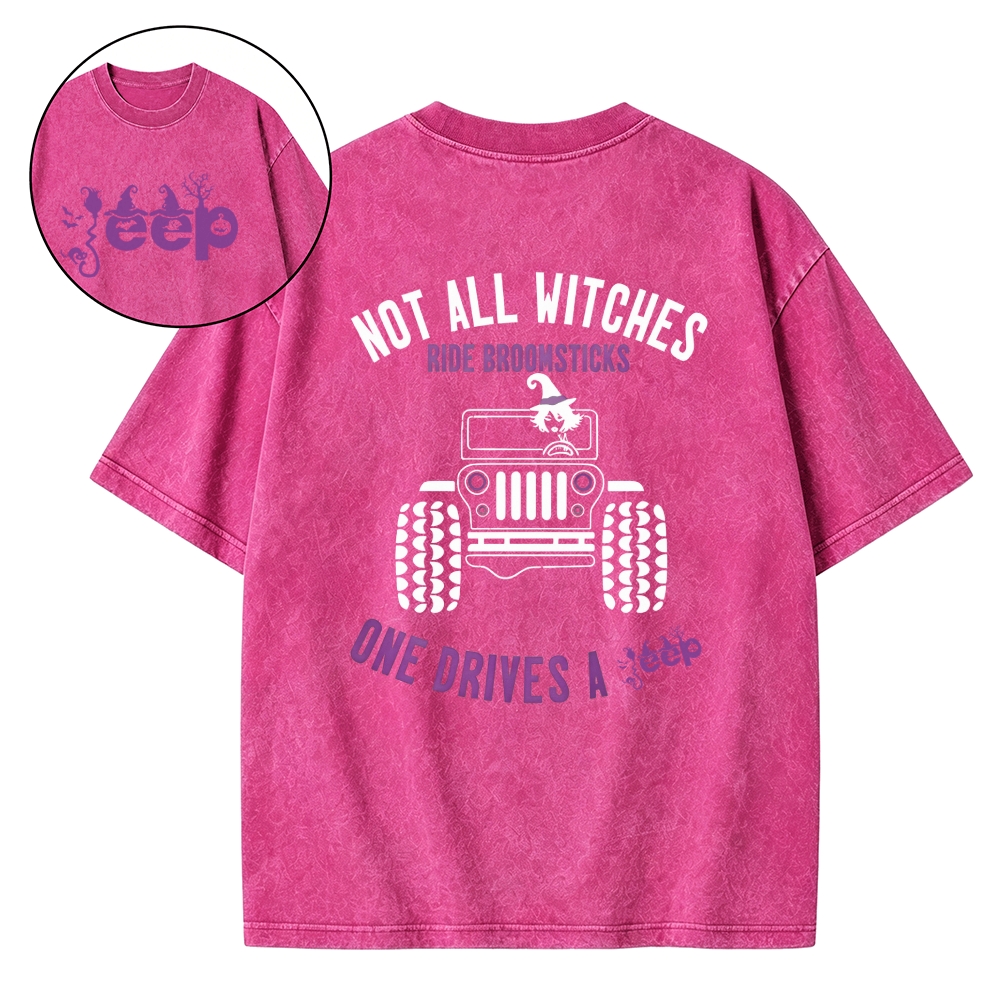 Halloween Not All Witches Ride Broomsticks Cotton Washed Tshirt