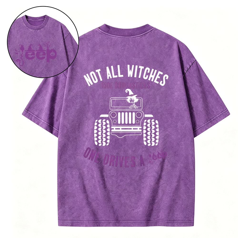 Halloween Not All Witches Ride Broomsticks Cotton Washed Tshirt
