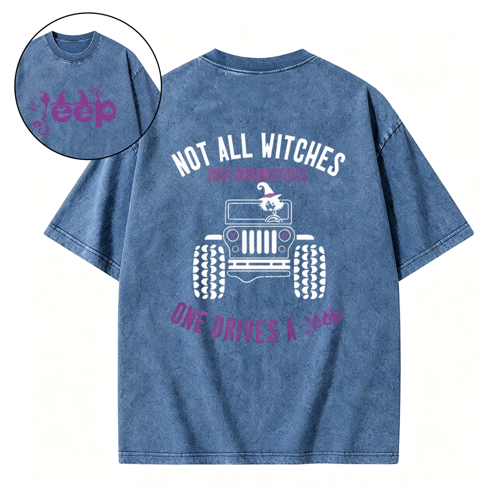 Halloween Not All Witches Ride Broomsticks Cotton Washed Tshirt