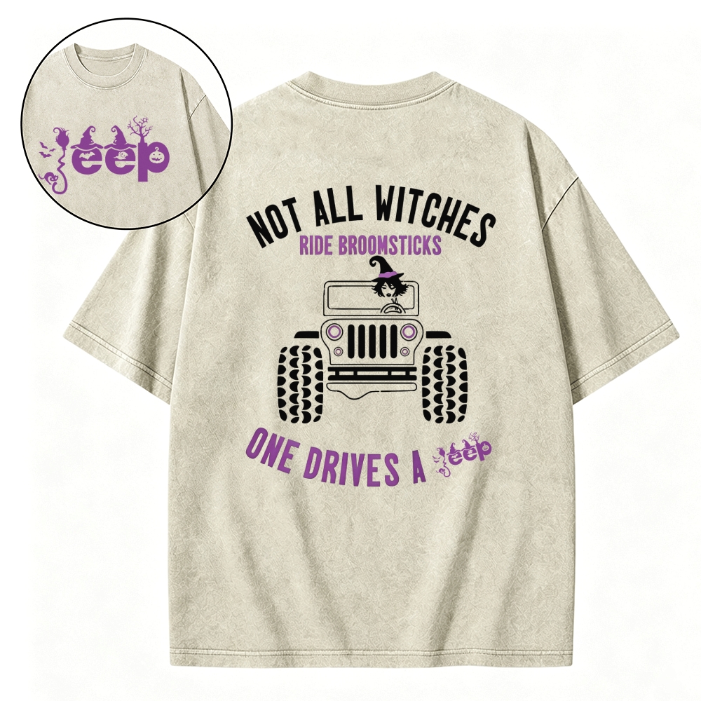 Halloween Not All Witches Ride Broomsticks Cotton Washed Tshirt