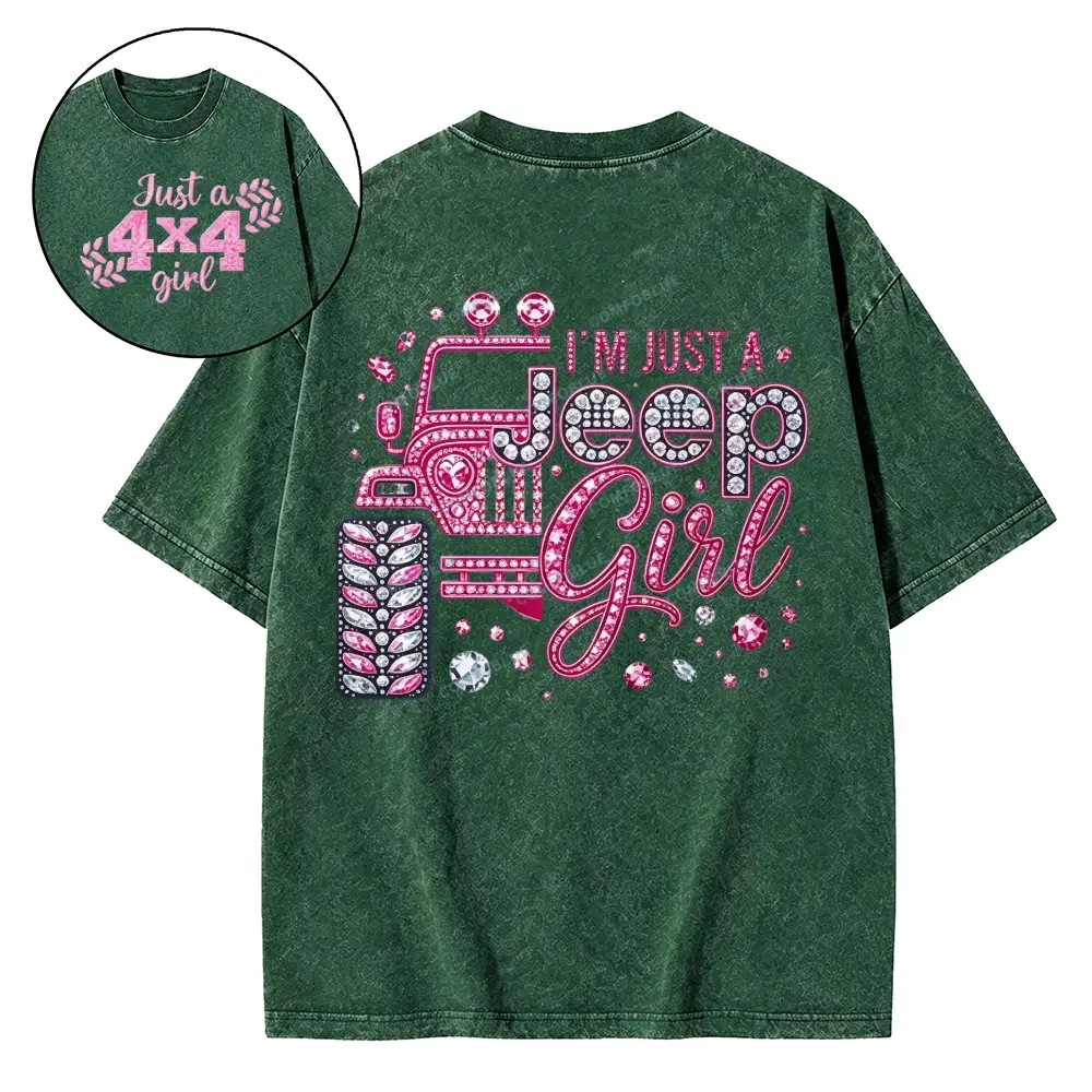 Rhinestone Pink Bling Washed Tshirt - Dark Green · S - SLCFB260918879
