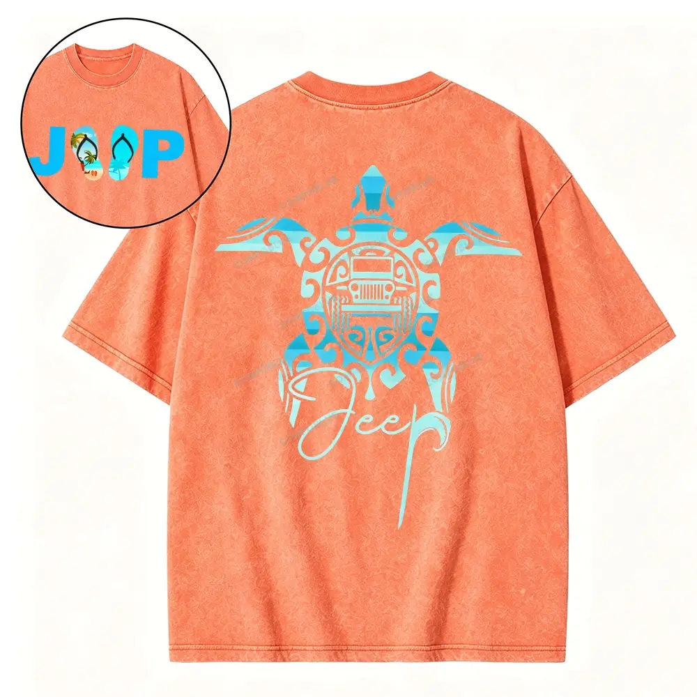 Sea Turtle Jp Lover Washed Tshirt - Orange · S - SLCFB260918884