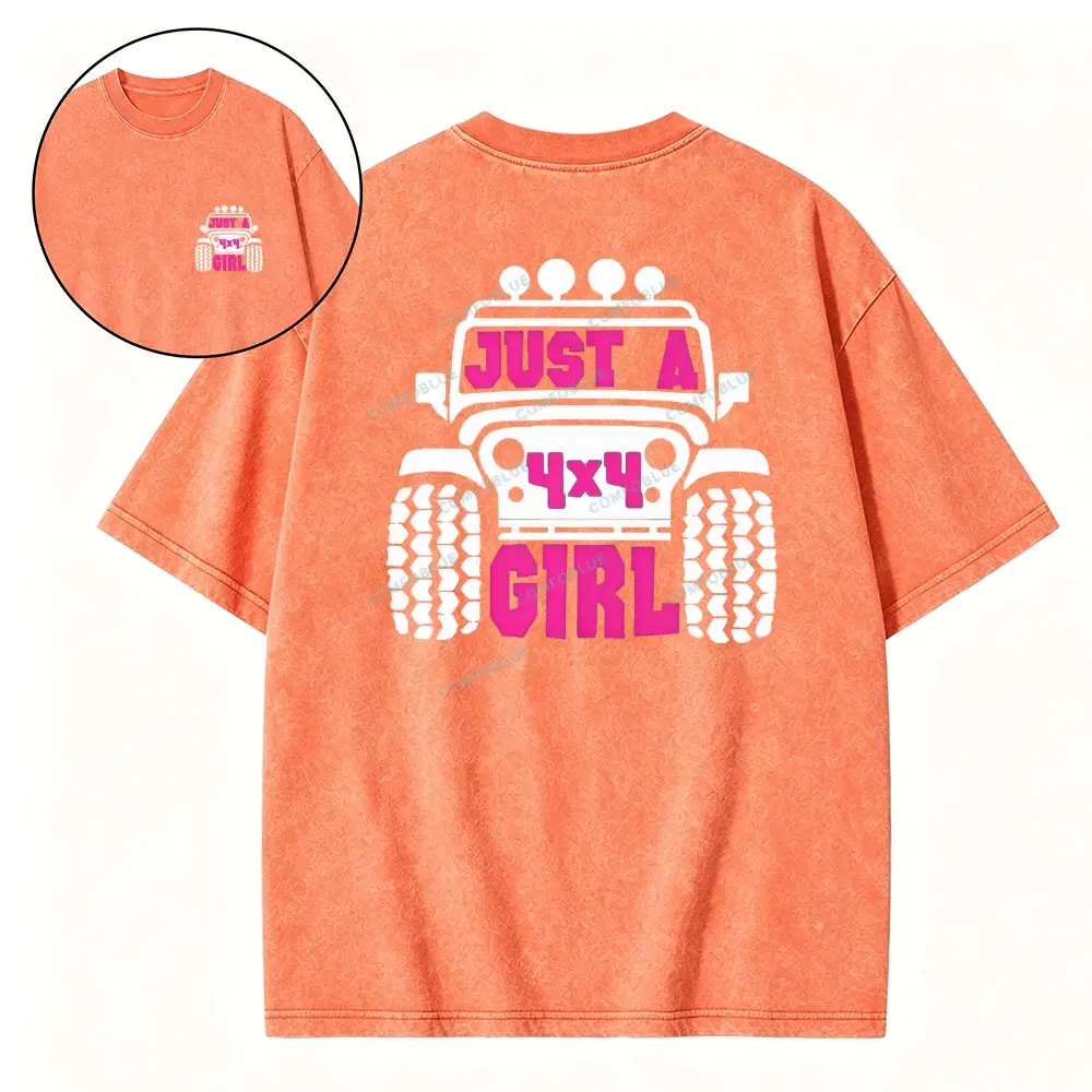 Just A 4x4 Girl Washed Tshirt - Orange · S - SLCFB260918897