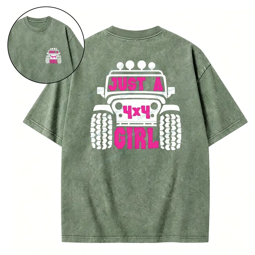 Just A 4x4 Girl Washed Tshirt - Light Green · S - SLCFB260918897