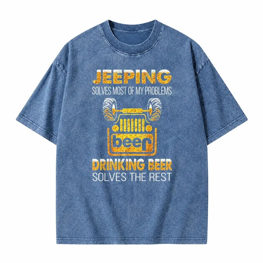 Drinking Beer Solves The Rest Washed T-Shirt - Blue · S - SLCFB260918964