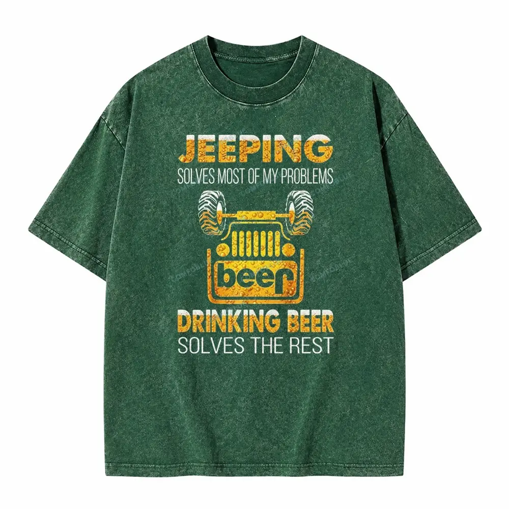 Drinking Beer Solves The Rest Washed T-Shirt - Dark Green · S - SLCFB260918964