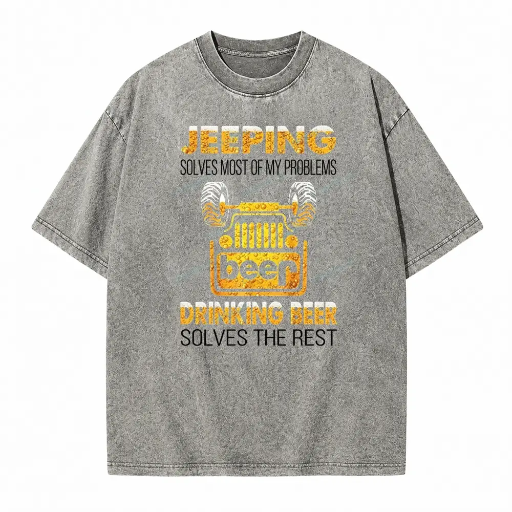 Drinking Beer Solves The Rest Washed T-Shirt - Light Grey · S - SLCFB260918964