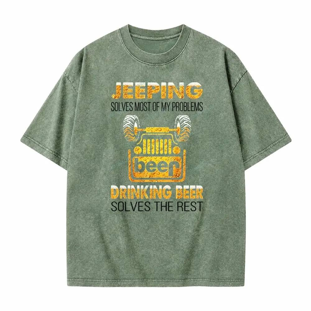 Drinking Beer Solves The Rest Washed T-Shirt - Light Green · S - SLCFB260918964