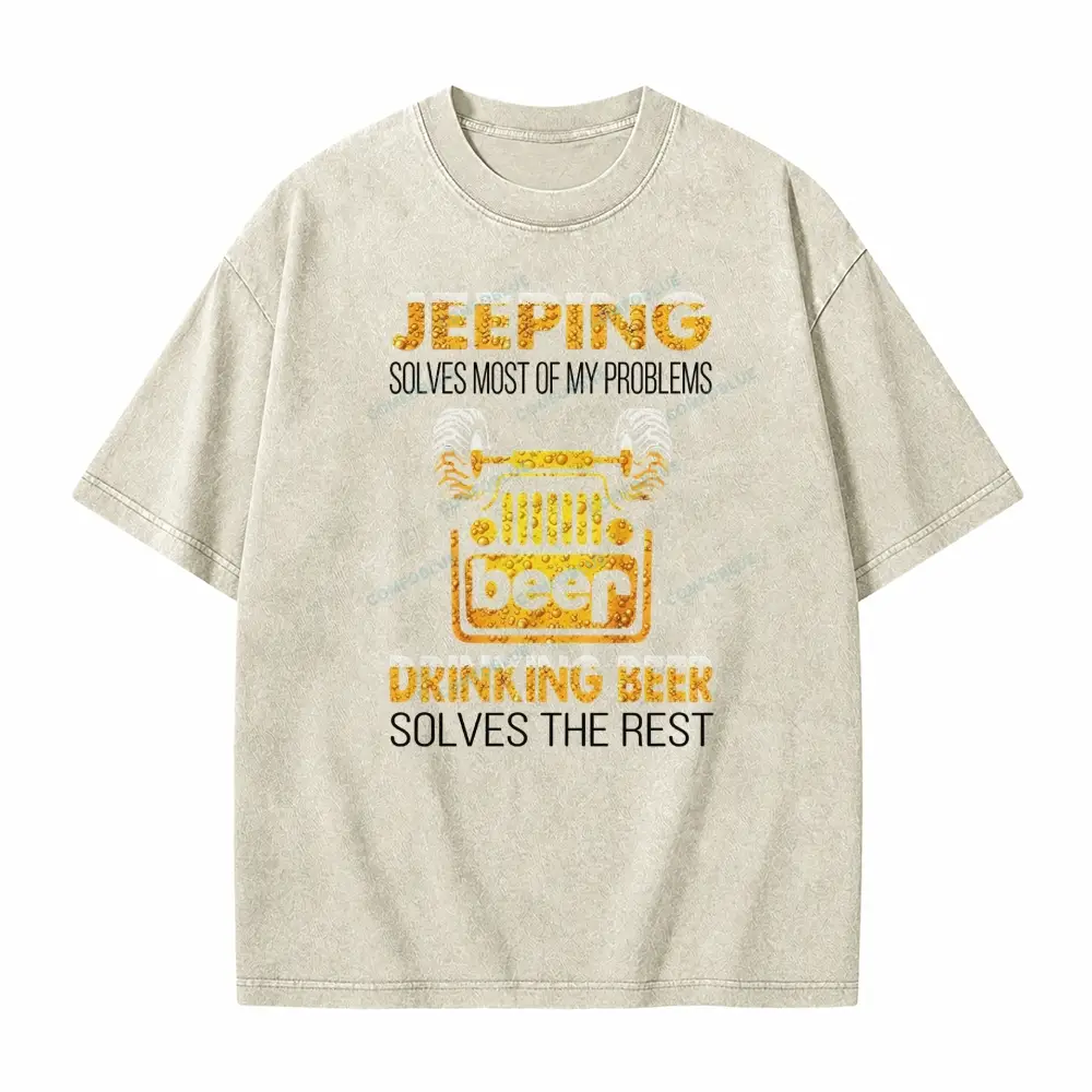 Drinking Beer Solves The Rest Washed T-Shirt - Beige · S - SLCFB260918964