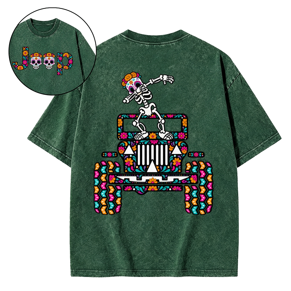 Sugar Skull Dancing on Jps Dia de los Muertos Cotton Washed Tshirt