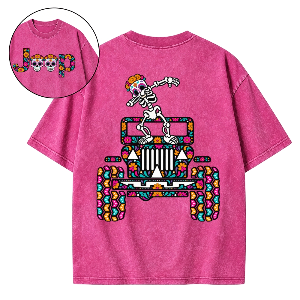 Sugar Skull Dancing on Jps Dia de los Muertos Cotton Washed Tshirt