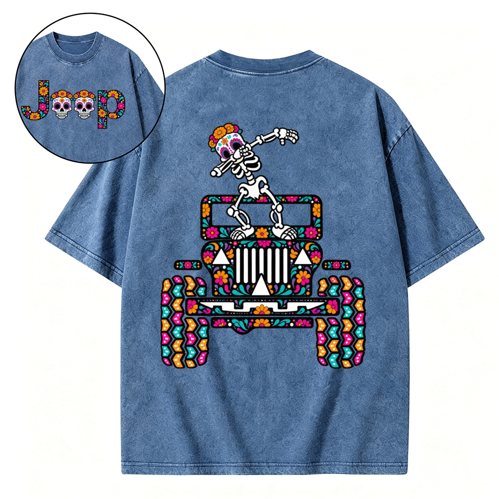 Sugar Skull Dancing on Jps Dia de los Muertos Cotton Washed Tshirt