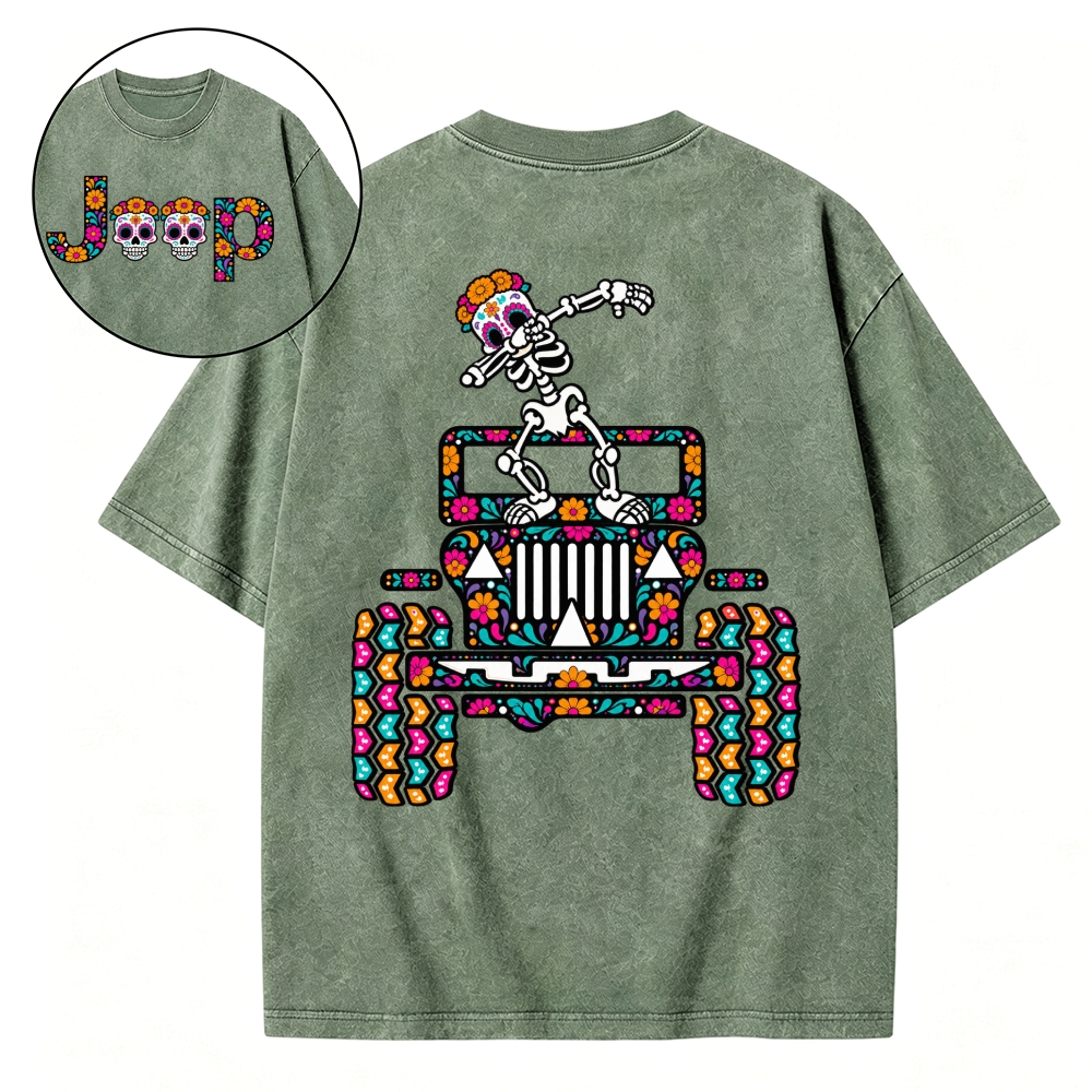 Sugar Skull Dancing on Jps Dia de los Muertos Cotton Washed Tshirt