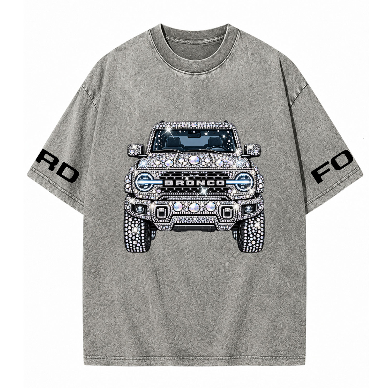 Bling Sparkle Rhinestone Bronco F0rd Washed T-Shirt