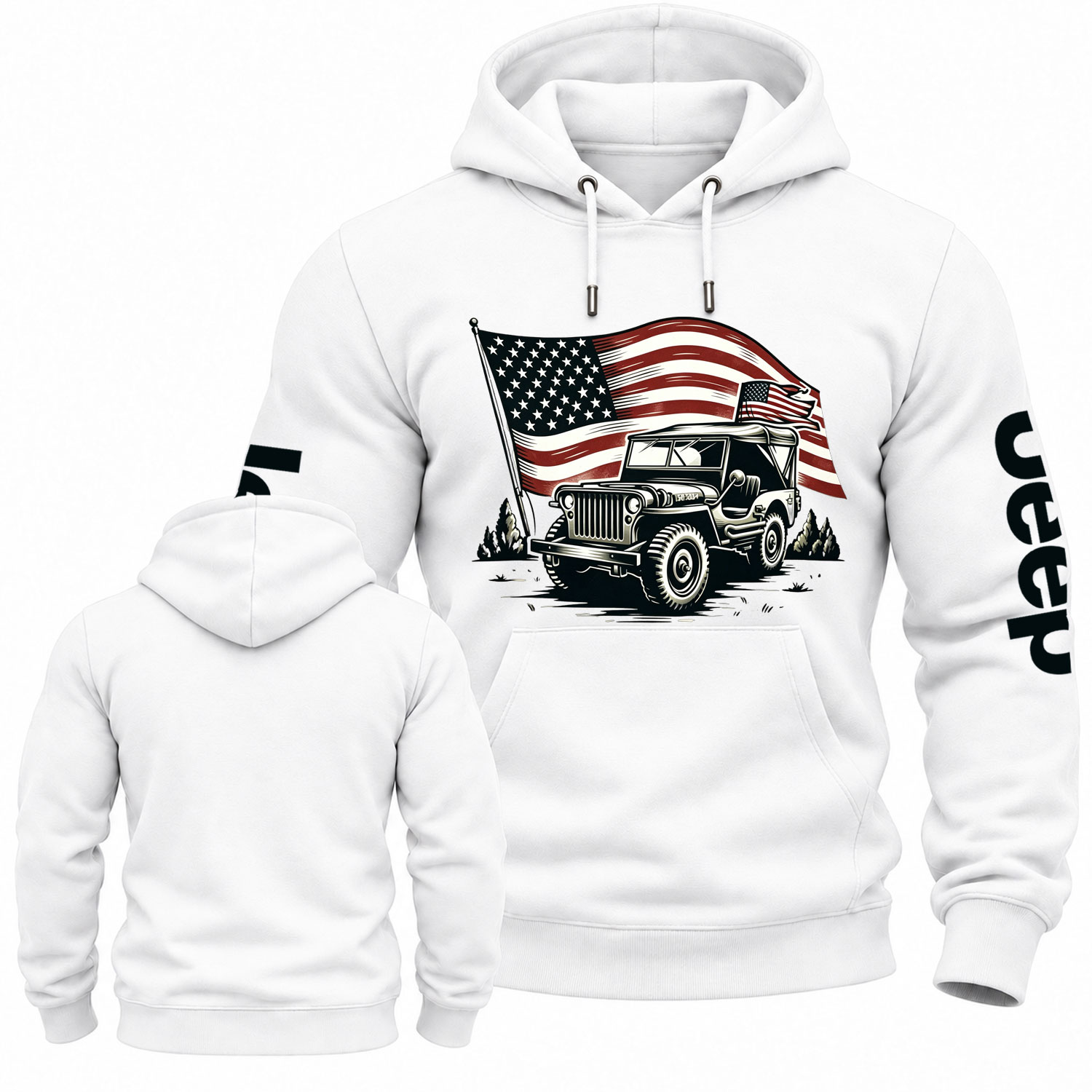American Flag and Jp Fluttering Cotton Hoodie