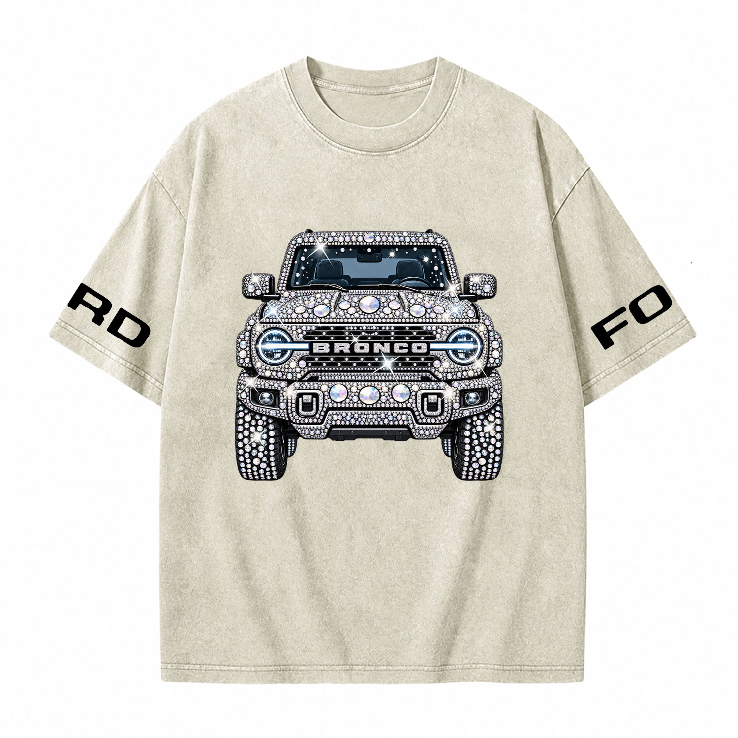 Bling Sparkle Rhinestone Bronco F0rd Washed T-Shirt