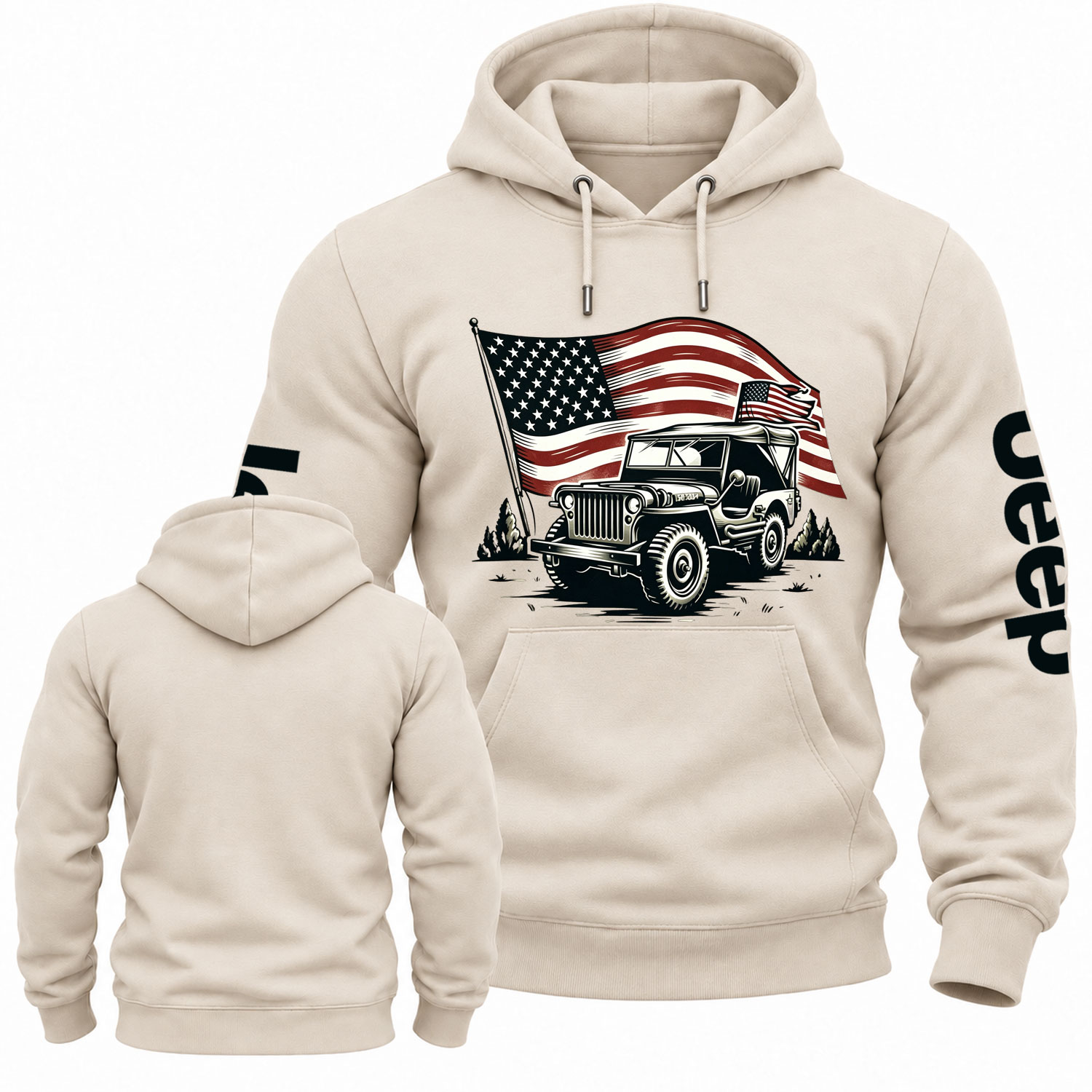 American Flag and Jp Fluttering Cotton Hoodie