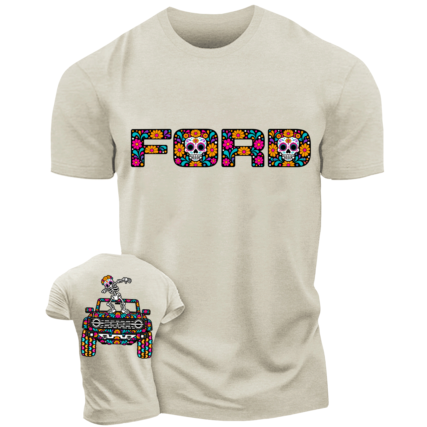 Sugar Skull Dancing on F0rd Dia de los Muertos Cotton T-shirt