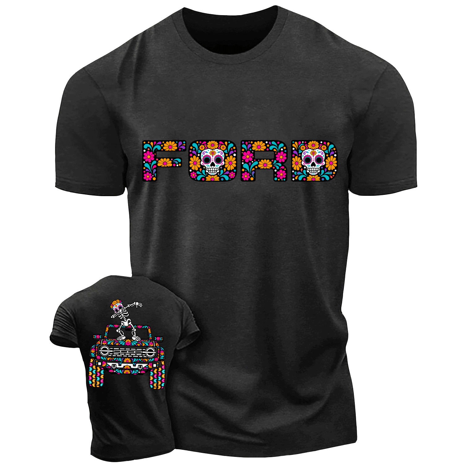 Sugar Skull Dancing on F0rd Dia de los Muertos Cotton T-shirt
