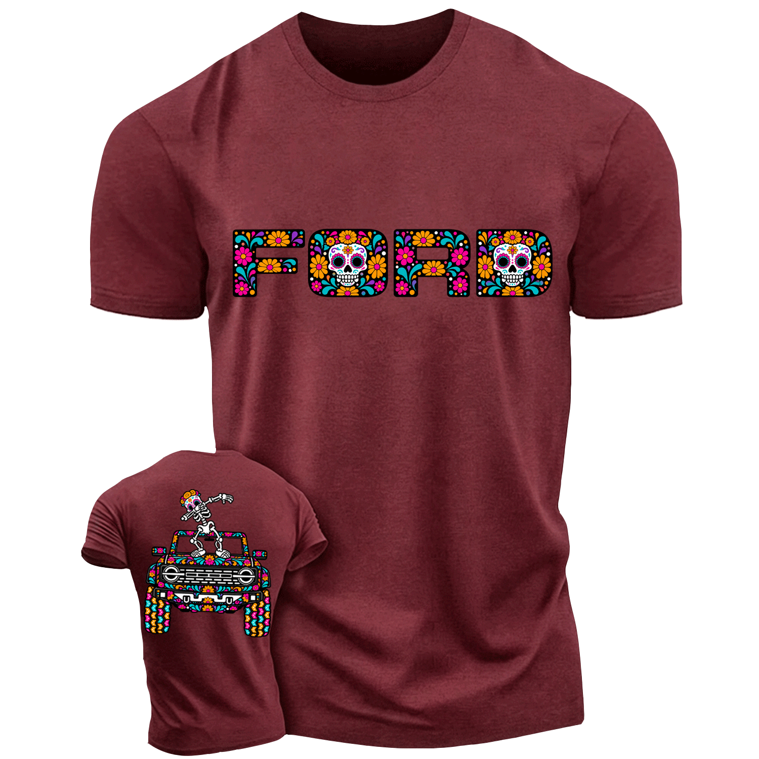 Sugar Skull Dancing on F0rd Dia de los Muertos Cotton T-shirt