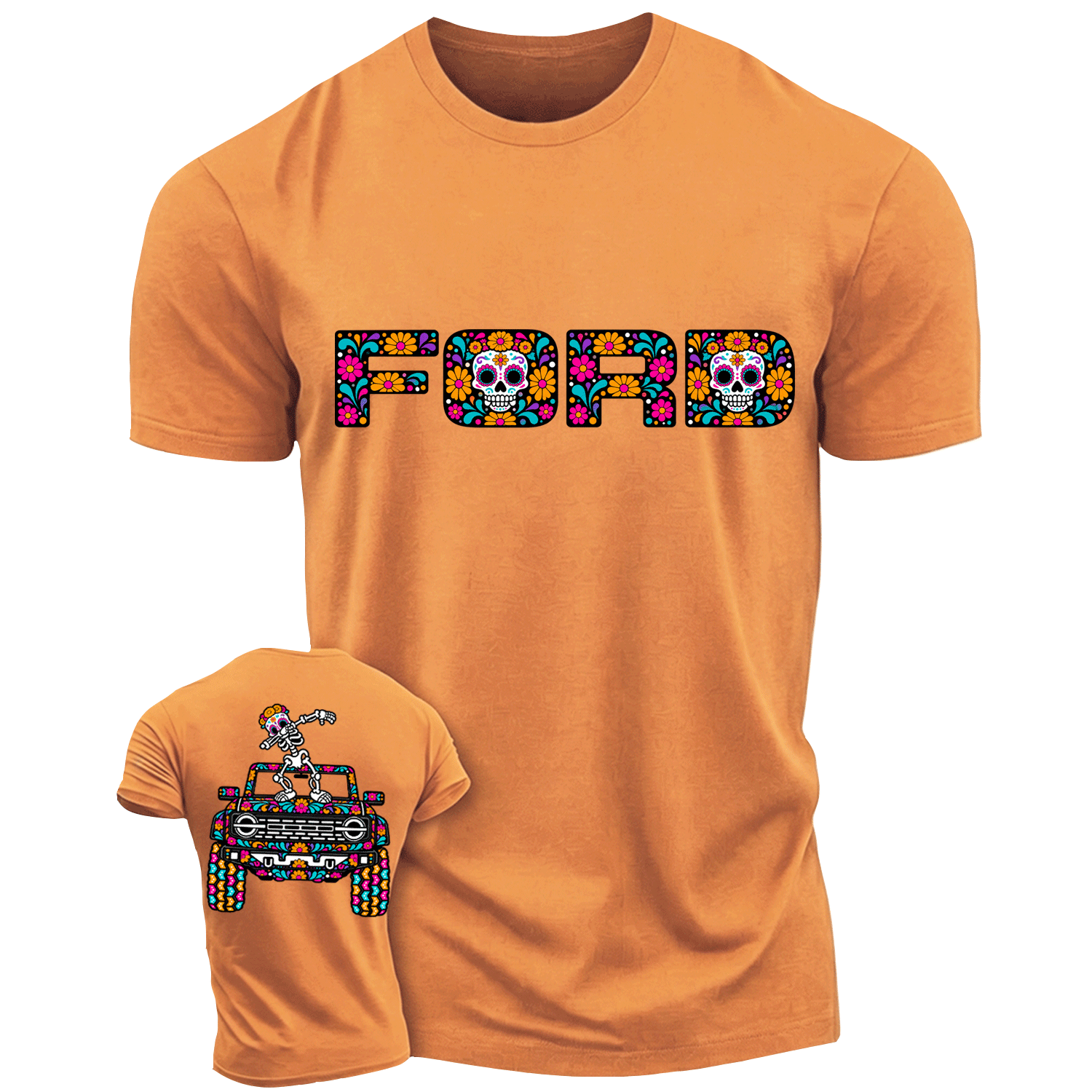 Sugar Skull Dancing on F0rd Dia de los Muertos Cotton T-shirt