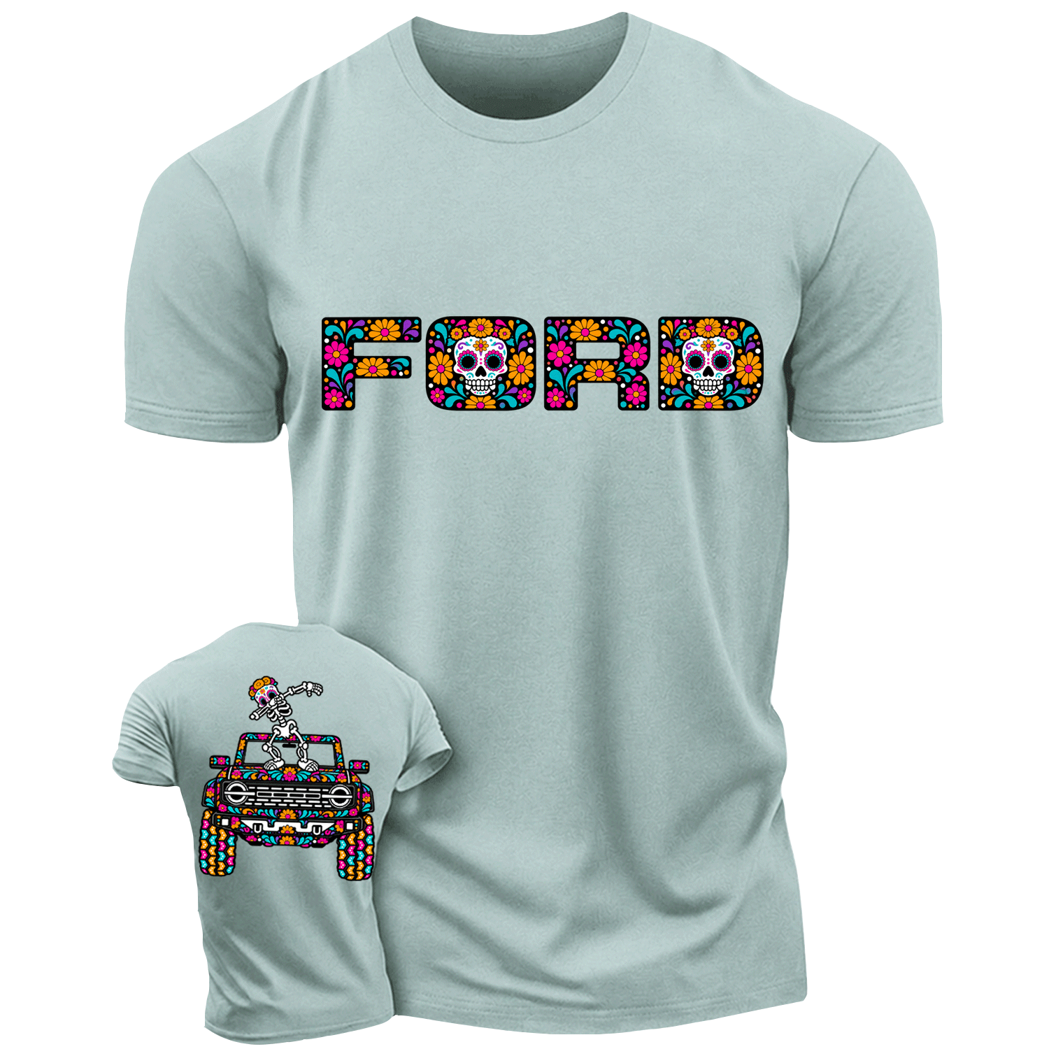 Sugar Skull Dancing on F0rd Dia de los Muertos Cotton T-shirt
