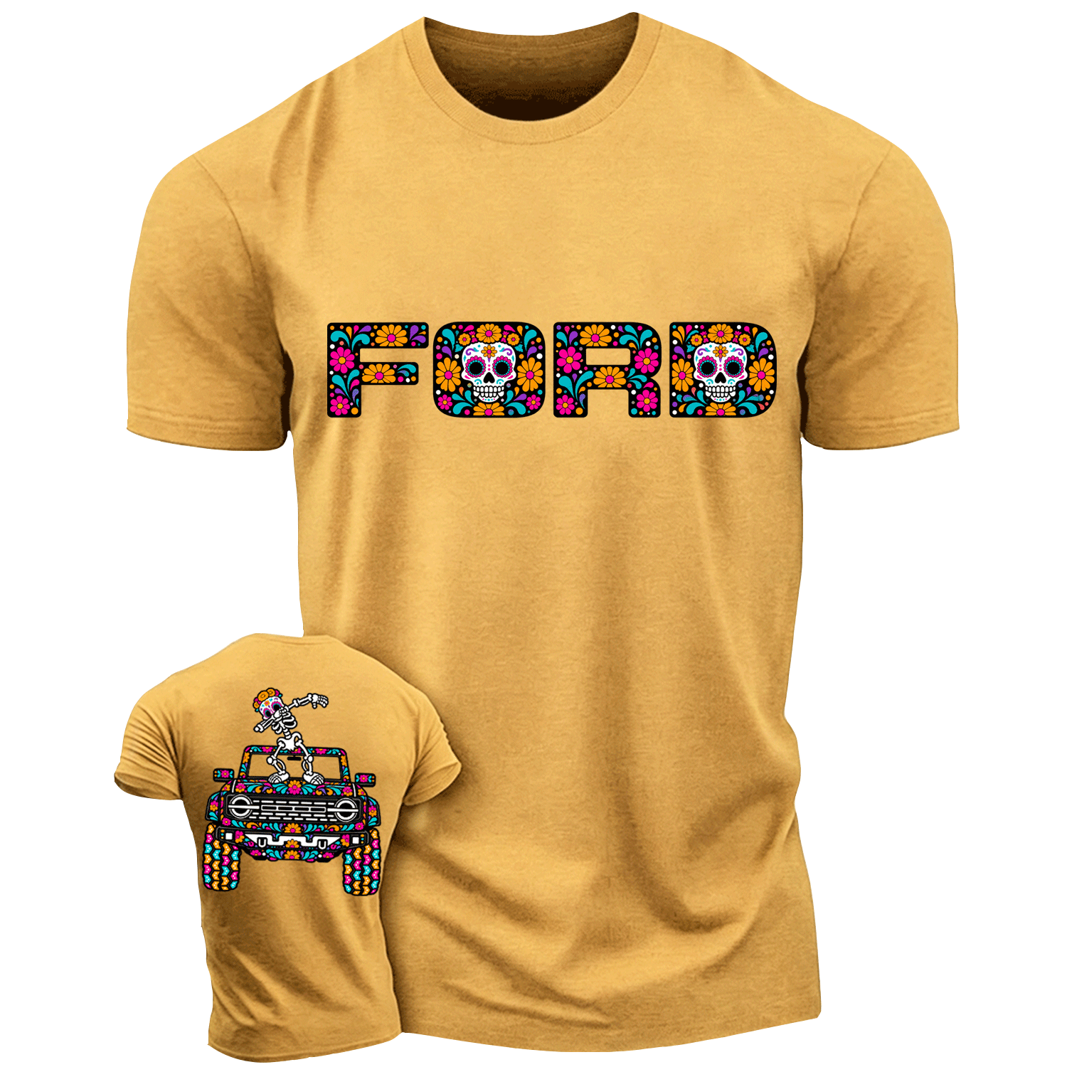 Sugar Skull Dancing on F0rd Dia de los Muertos Cotton T-shirt