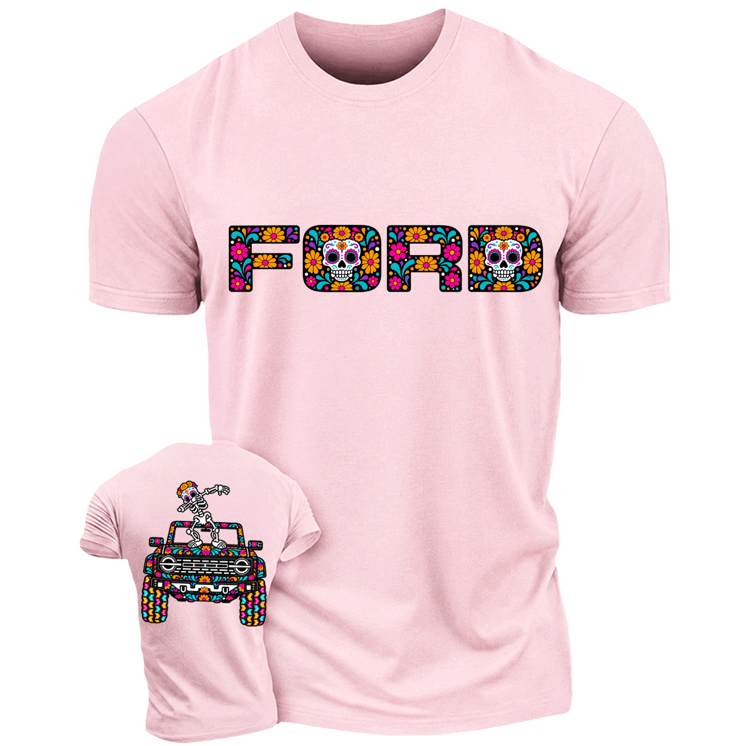 Sugar Skull Dancing on F0rd Dia de los Muertos Cotton T-shirt