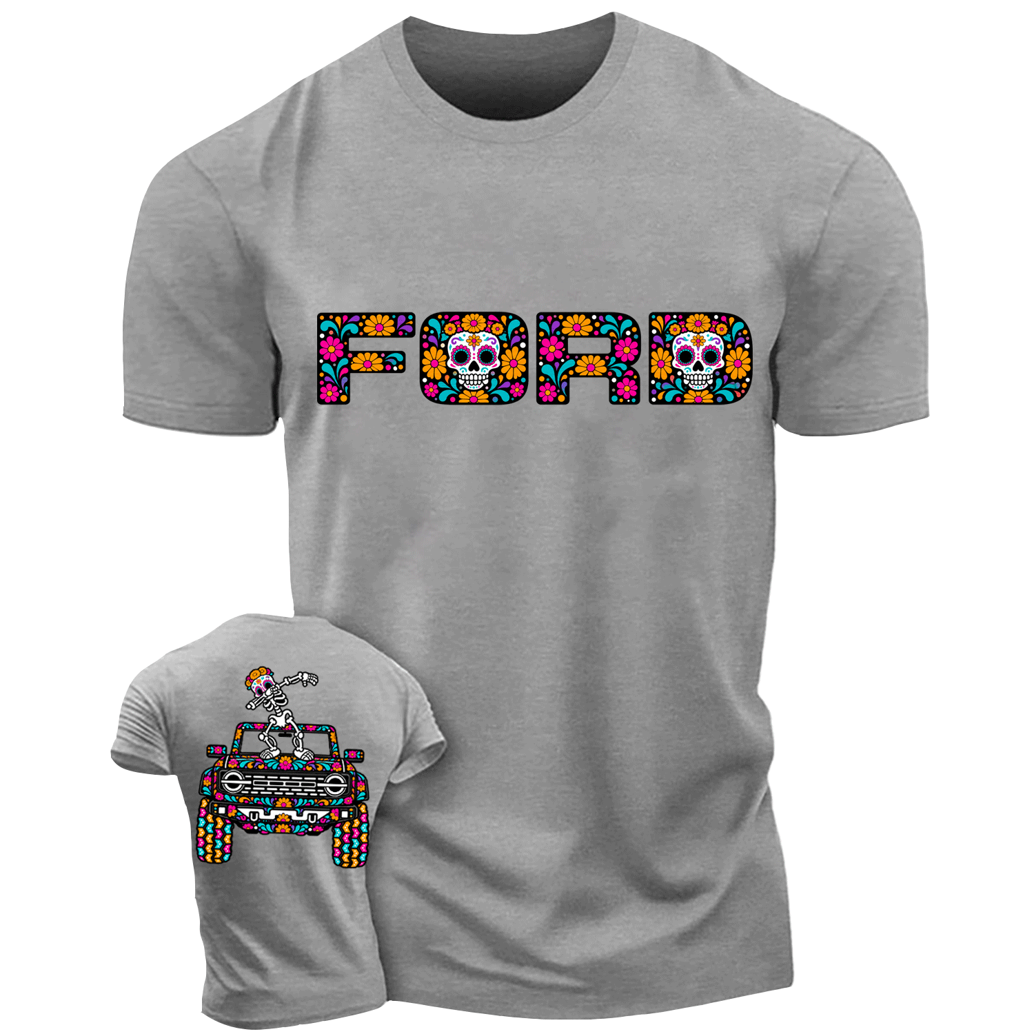 Sugar Skull Dancing on F0rd Dia de los Muertos Cotton T-shirt