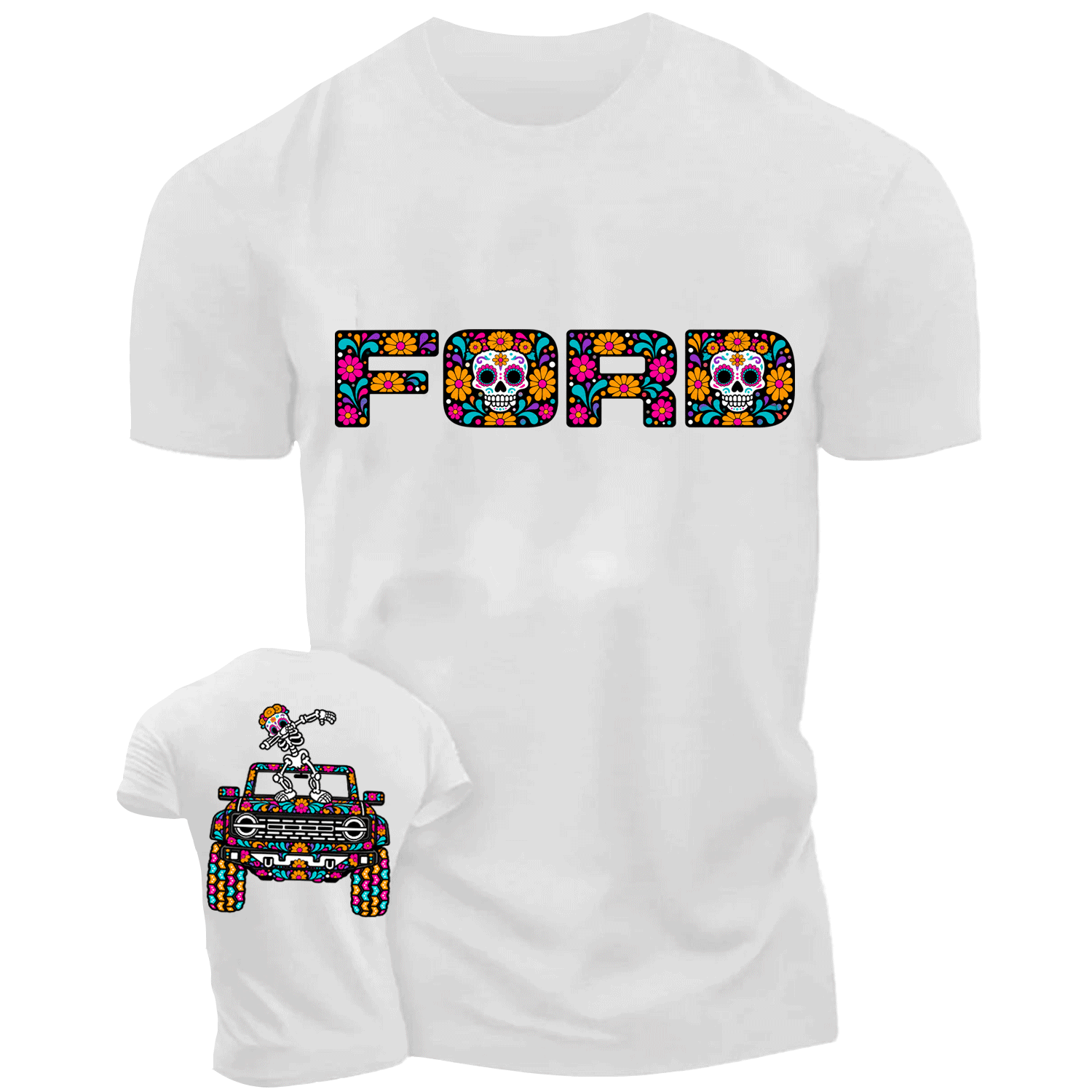 Sugar Skull Dancing on F0rd Dia de los Muertos Cotton T-shirt