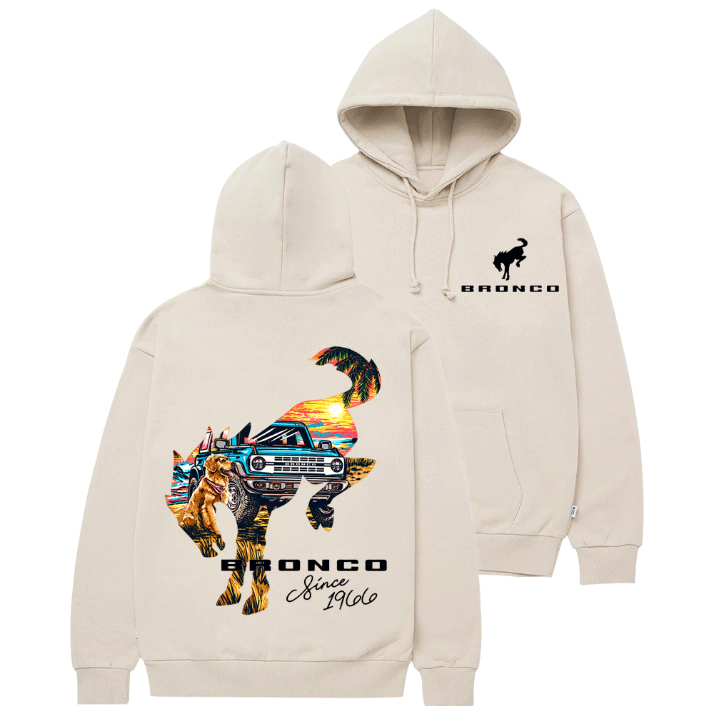Bronco Sunset Adventure Horse Dog F0rd Cotton Hoodie